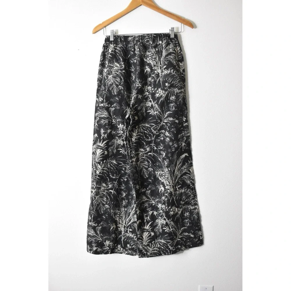 SAIPH Wide Leg Pants Women S Black White Modern Tropical Botanical Palazzo - Picture 4 of 6